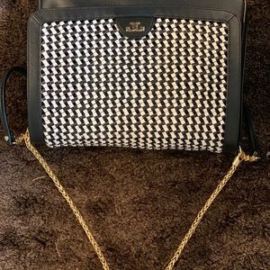 Black and white straw bag
